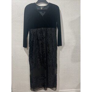 Carole Little Black Long Velvet Overlay Wrap Maxi Dress - Size 8,
